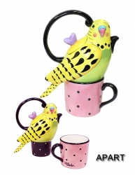 Parakeet Teapot Set  Yellow/Pink