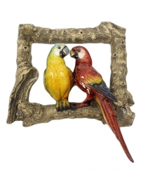  Resin Scarlet and Blue/Gold Macaw on Rustic Wood 